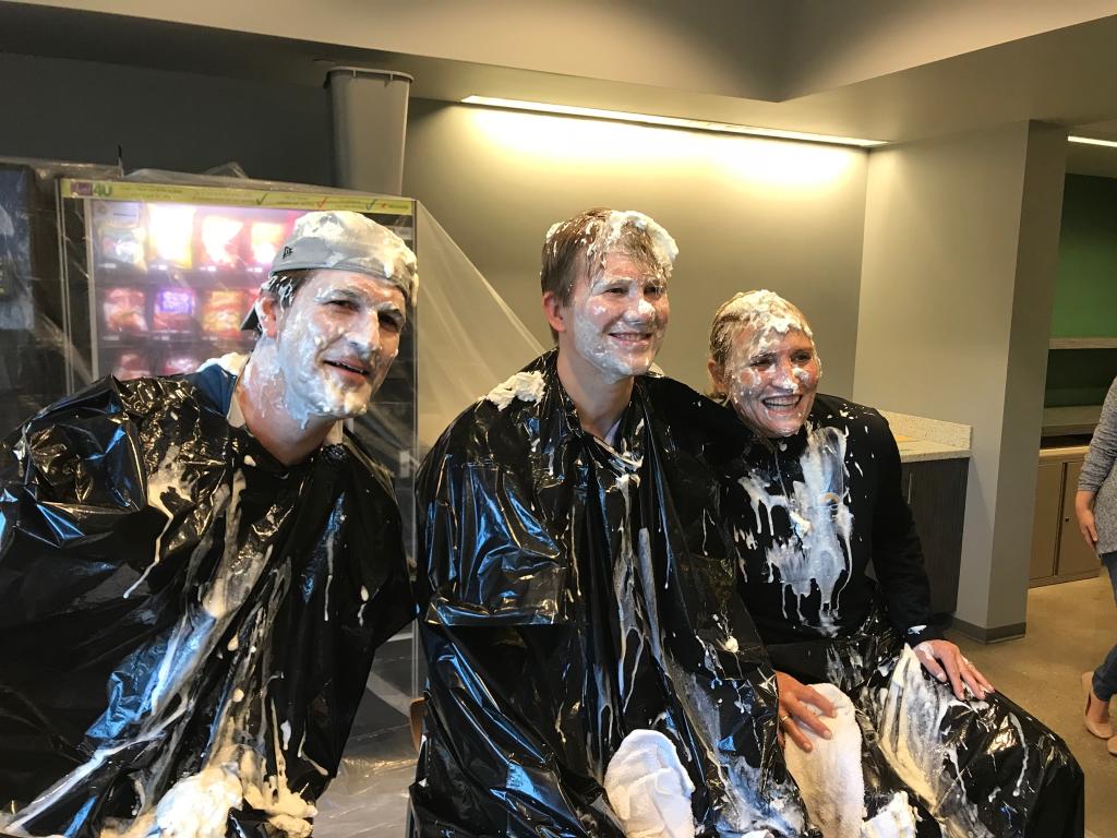 marceloclaure's tweet photo. THAT’S dedication! Thanks @Sprint leaders Mike Bucey @roberthackl @JennSTaylor for taking a #pieintheface to raise $$$ for #1MillionProject! https://t.co/tCJlFqesdk