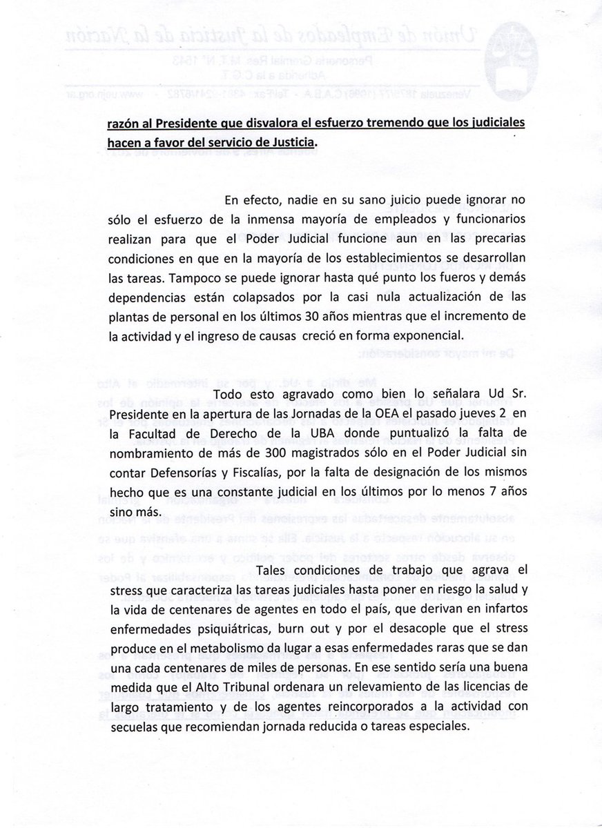PrensaUEJN's tweet photo. ANTE LAS DESACERTADAS EXPRESIONES DEL PRESIDENTE DE LA NACIÓN: ENVIAMOS NOTA AL
PRESIDENTE DE LA CORTE DR. RICARDO LORENZETTI, PARA Q CONVOQUE UNA REUNIÓN DONDE PARTICIPEN UEJN, ASOC. DE MAGISTRADOS Y C. PUBLICO DE ABOGADOS  C.F. PARA EVALUAR MEJORAS EN LA JUSTICIA @JulioPiumato https://t.co/Tp8TdpB6Sc