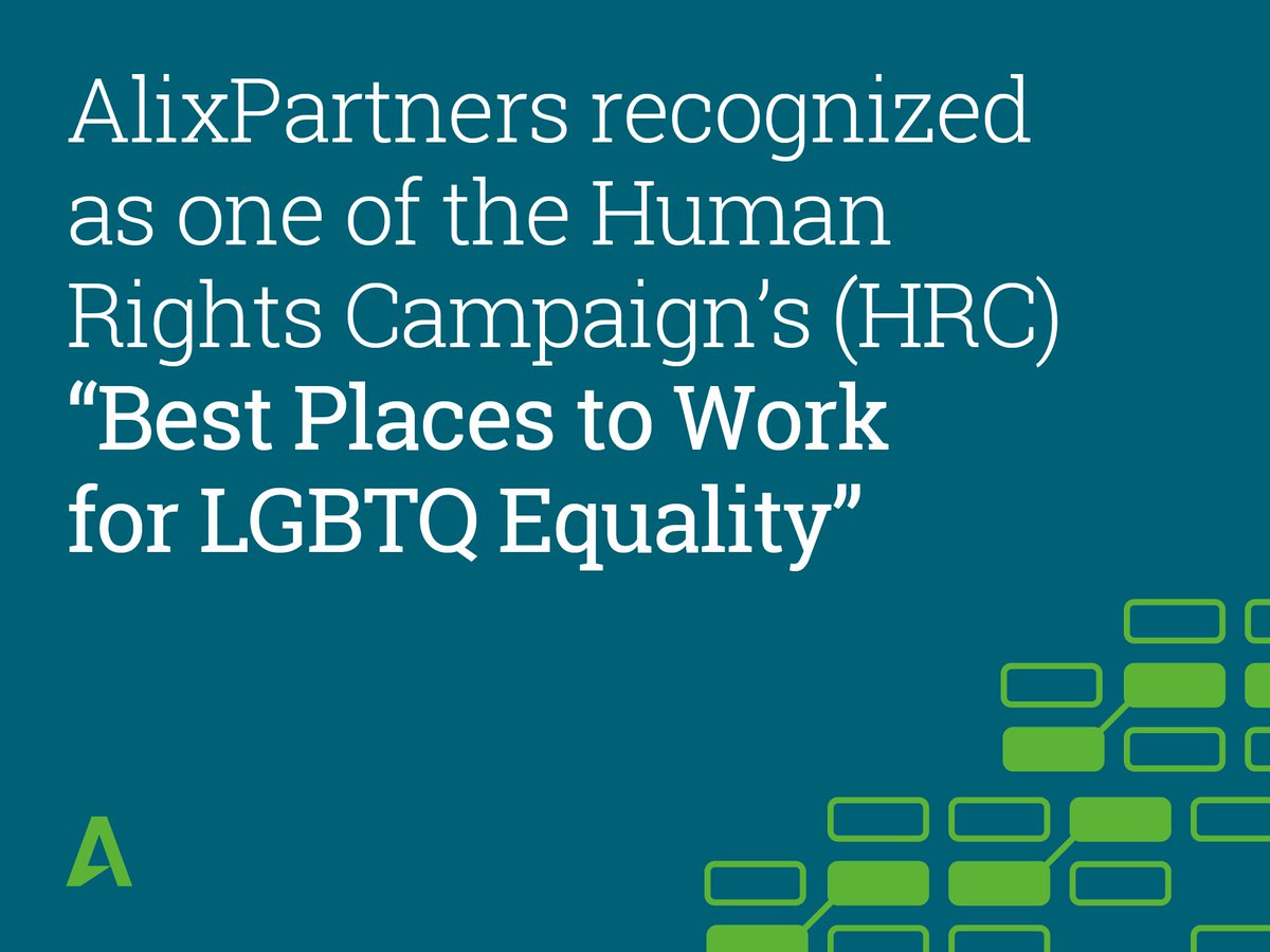 AlixPartnersITA's tweet photo. @AlixPartnersLLP named a best place to work for #LGBTQ #Equality with a perfect score on @HRC's 2018 Corporate Equality Index. Read more: https://t.co/SrKKDXPdM7 #CEI2018 https://t.co/Uj2ayuI50z