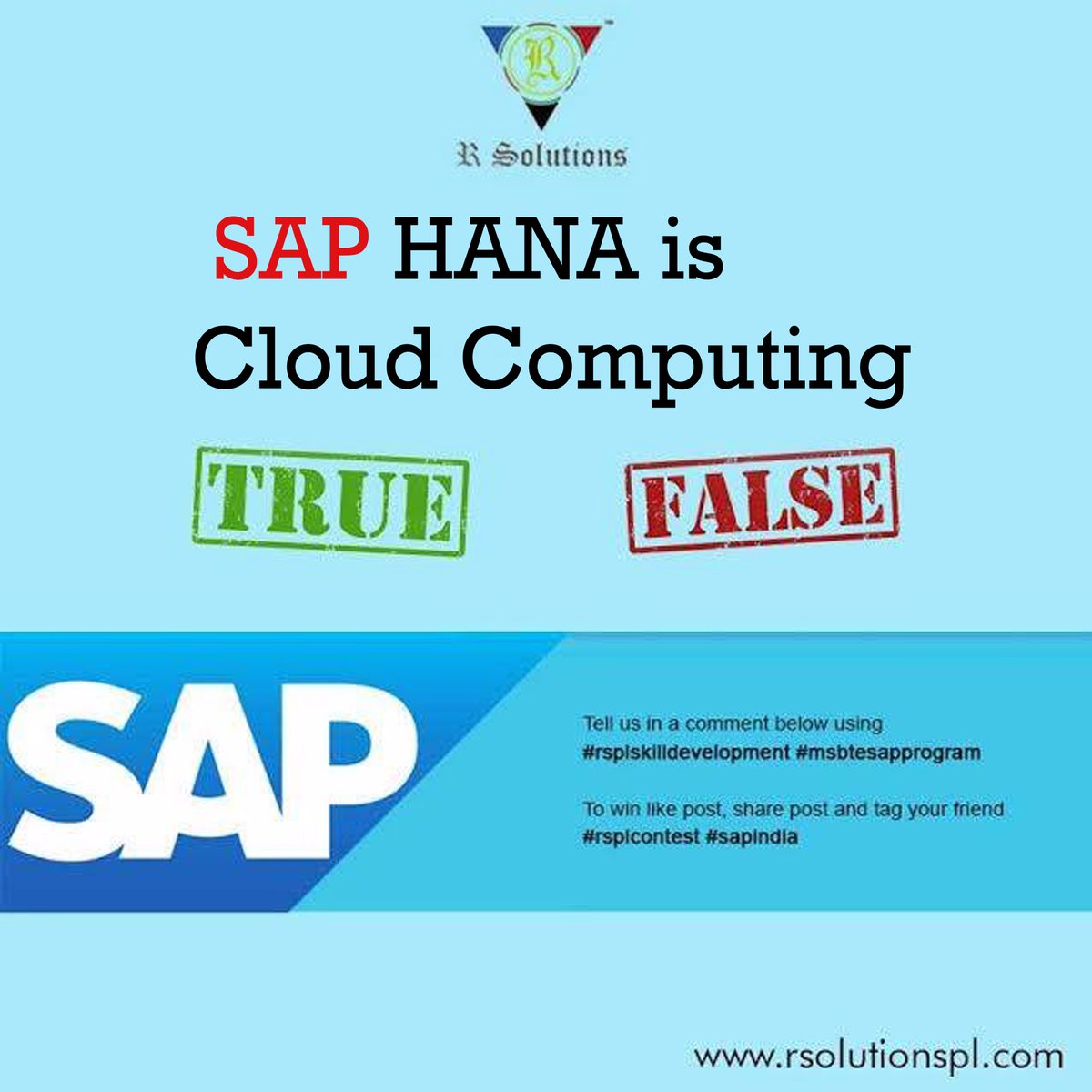 rsolutionspl1's tweet image. SAP HANA is Cloud Computing?
True or False?
#Sap #Couldcomputing #rsolution