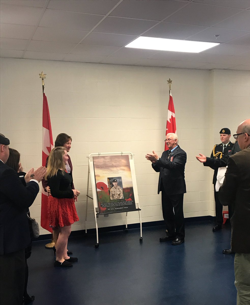 OctagonPond's tweet photo. The Sgt. Donald Lucas Commons is officially open! We are truly honoured to have our Library dedicated to such an amazing man! https://t.co/Wv9EwU3Uh4