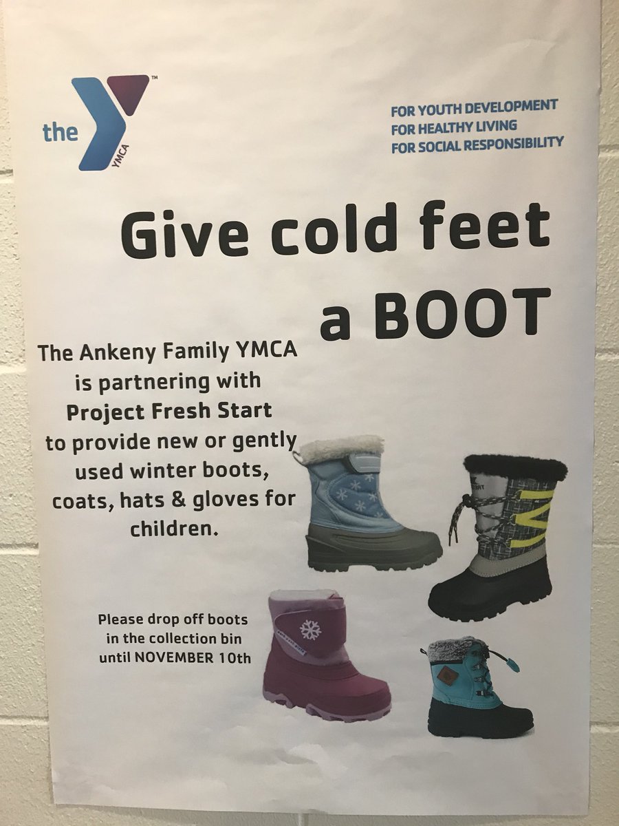 Ankeny_YMCA's tweet photo. Drop off your gently used winter gear at the Ankeny YMCA. #YMCA #socialresponsibility #projectfreshstart https://t.co/R7y20vUJmR