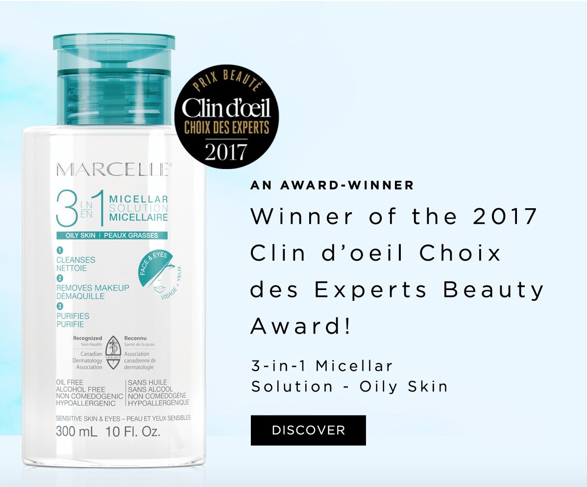 Congratulations to <a href="/MarcelleTweets/">Marcelle</a> for the 2017 Clin D'Oeil Beauty Award for 3-In-1 Micellar Solution for oily skin, a product recognized by our Skin Health Program. bit.ly/2hnfT6k