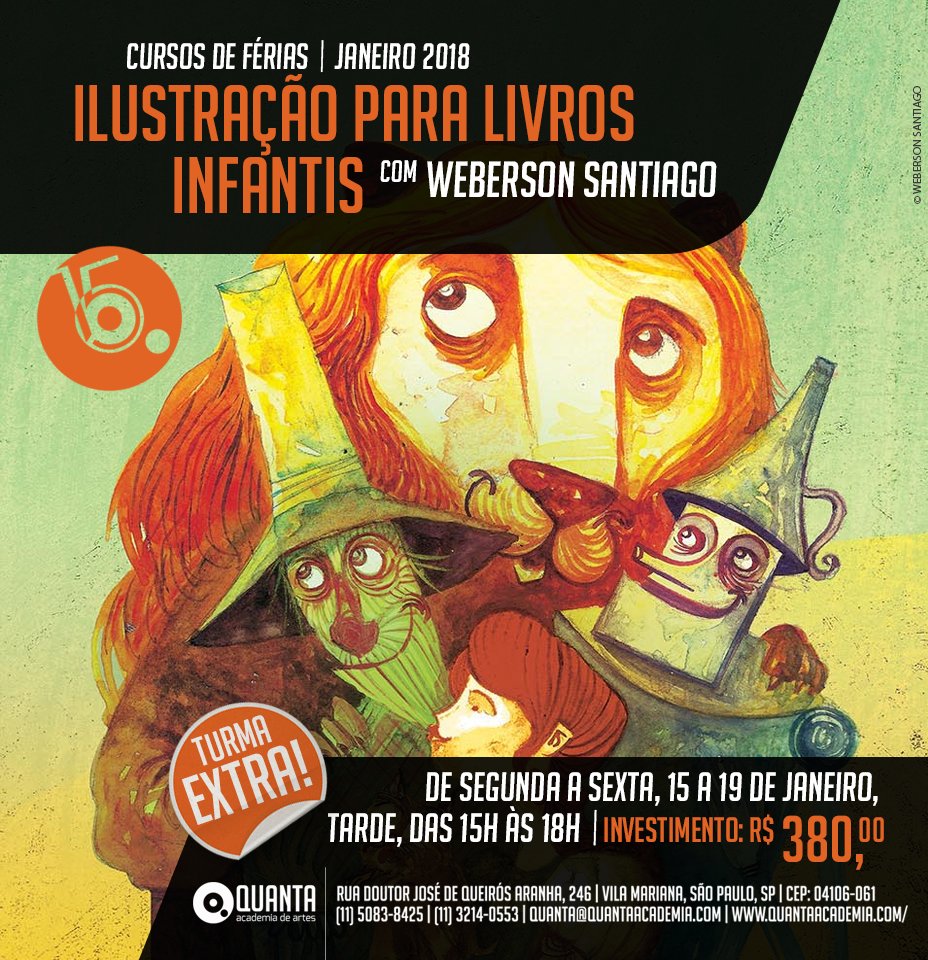 QUANTAACADEMIA's tweet photo. Curso de férias - TURMA EXTRA - ILUSTRAÇÃO PARA LIVROS INFANTIS– com WEBERSON SANTIAGO - 15 a 19 d JANEIRO -15h às 18h- Matrículas abertas - Mais informações: https://t.co/tJcwlm7D2D https://t.co/42Iqj6zMHc