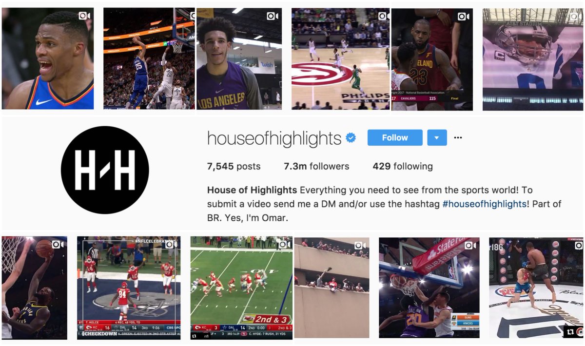 awfulannouncing's tweet photo. How Bleacher Report and House of Highlights teamed up to take over Instagram https://t.co/0AGDSBTTYW https://t.co/kdnvZ9a25a
