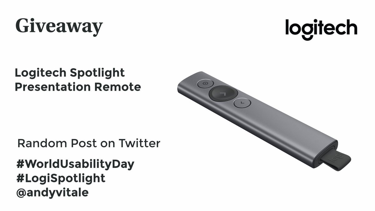 andyvitale's tweet photo. Iβve partnered with @logitech to give away a #LogiSpotlight Presentation Remote during my @uxpacle #WorldUsabilityDay session. Must be present at #WUDCLE2017 to win. #WUD2017 https://t.co/ddfBnVCON3