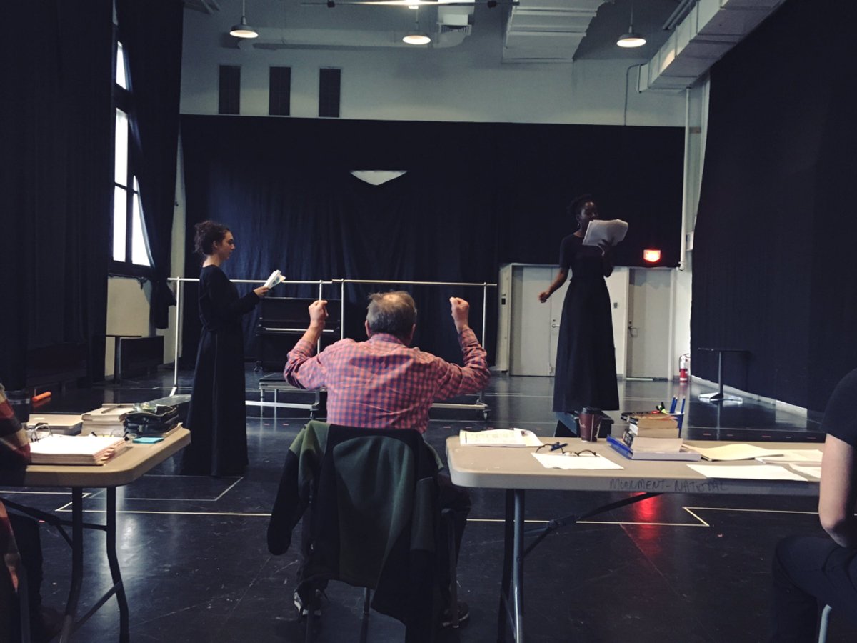 NTSGrads's tweet photo. First day of rehearsal on our feet!! As you can see our director, Tadeusz Bradecki, is all excited already! 

The Rover runs from Dec 12-16 at the Monument National https://t.co/iDpNxazbYM