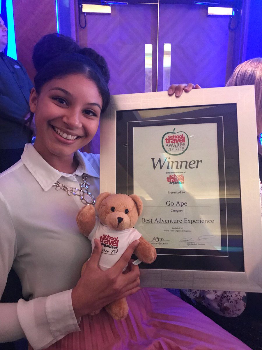 GoApeTribe's tweet photo. Guess who scooped up Best Adventure Experience at the @SchoolTravelOrg Awards this afternoon. YES! 😍#SchoolTravelAwards x 🍌 https://t.co/jyRVbOjCSt