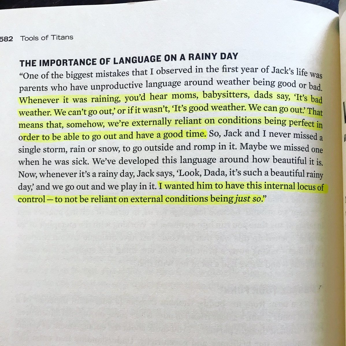 AustinEinhorn's tweet photo. On a rainy day like today (in nor cal) it’s important to remember how our language and thoughts can impact our behavior. Hint- this isn’t just about the rain. Thanks Josh Waitzkin and @tferriss #toolsoftitans #joshwaitzkin #dynamicquality https://t.co/gBcDWKCGVl