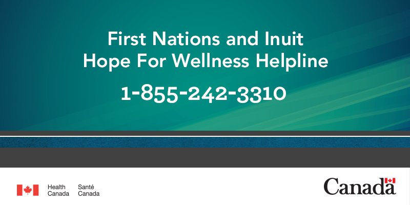 Aboriginal_Link's tweet photo. RT @janephilpott: Spread the word. Counselling available in English, French, Cree, Ojibway &amp; Inuktut. https://t.co/pyVvGkADqC #Hope4Wellness https://t.co/RFsWbxYIf8