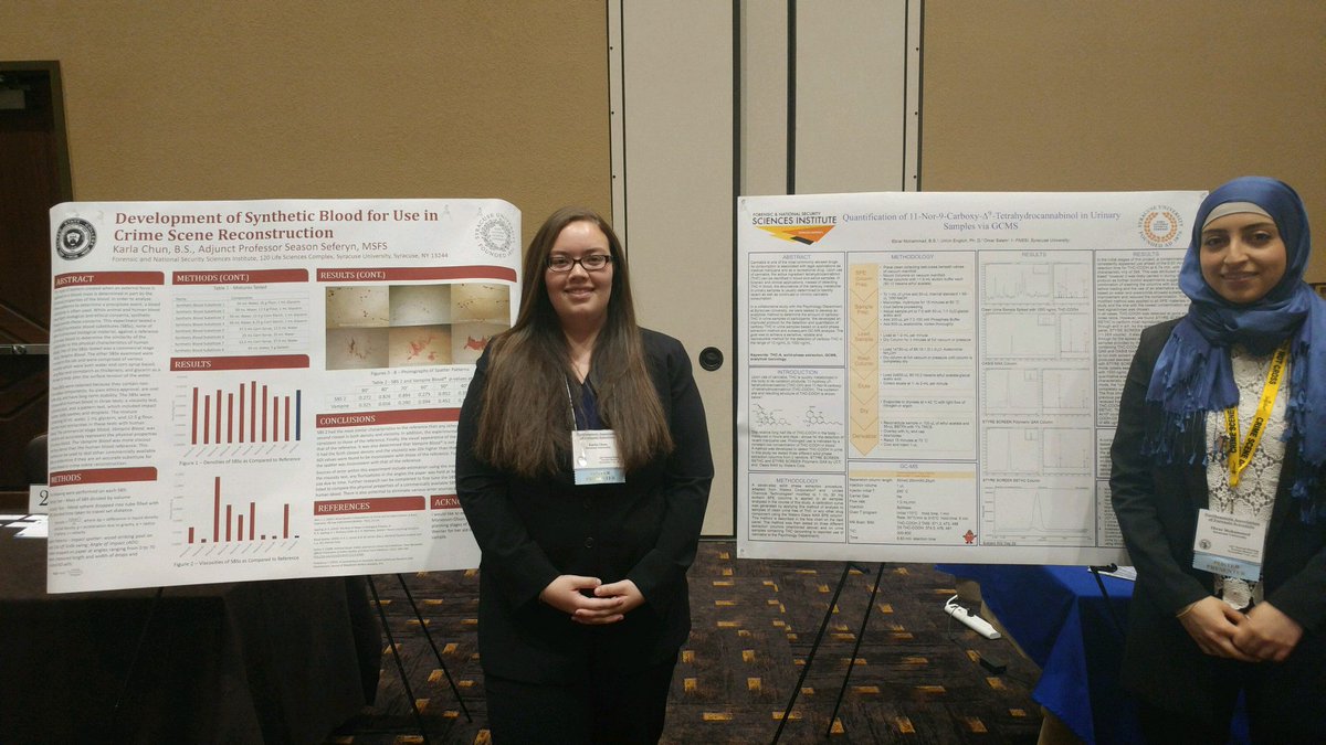 SUForensics's tweet photo. FNSSI Graduate Students Karla Chun and Ebrar Mohammad presented posters on their research at the 2017 NEAFS conference.
#SUForensics https://t.co/I0avA6geY4