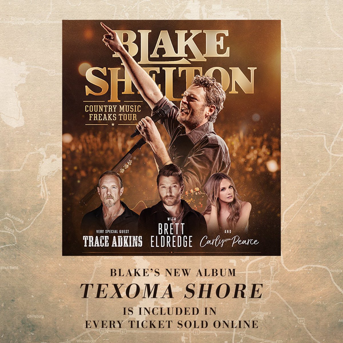 blakeshelton's tweet photo. Don’t forget to redeem your copy of #TexomaShore if you’ve got presale tickets to the Country Music Freaks Tour! https://t.co/8wPCd3IM81