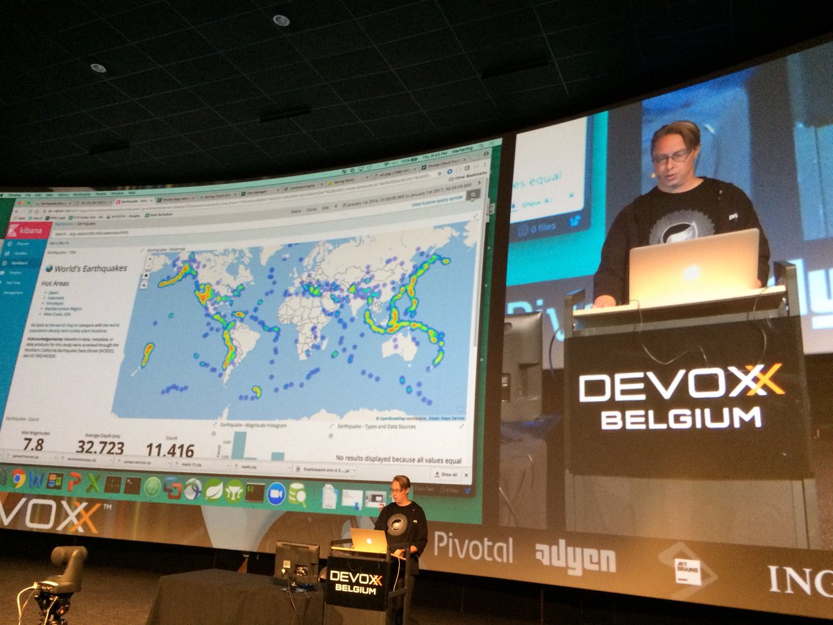 trisberg's tweet photo. @PieterHumphrey showing off Spring Cloud Data Flow on CF streaming data to a Kubo service @springcentral @devoxx https://t.co/b85um0hBfm