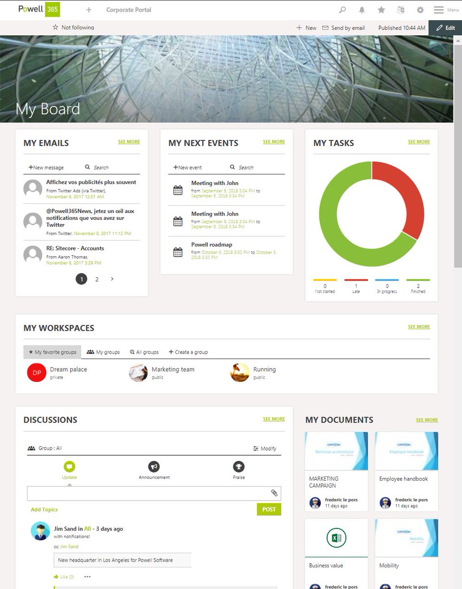 flepors's tweet photo. A @SharePoint communication site built with @Powell365News #SPFx extensions, #SPFx web parts powered by @microsoftgraph and a @OfficeUIFabric modern theme. Finally, deployed with @officedevpnp API.   Thank you #SharePoint team for all your work ! https://t.co/JrEneUwQjZ