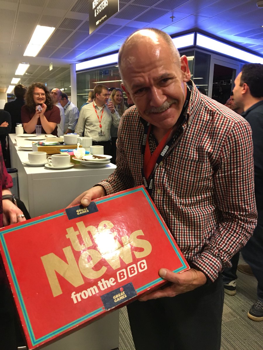 r6y's tweet photo. Tony Hall and @robinpembrooke inspecting Mark’s awesome prize for the winning cake in our BBC News birthday bake-off. 🎂 https://t.co/eayPnnVfTJ