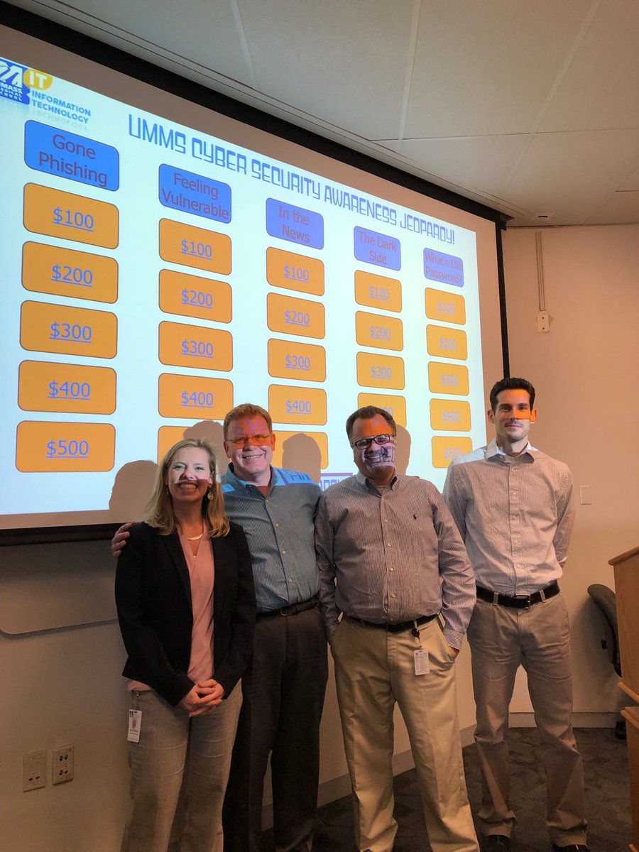 gregwolf1's tweet photo. #infosecurity Jeopardy today!  @UMassMedIT @UMassMedical https://t.co/XM6yzONCDq