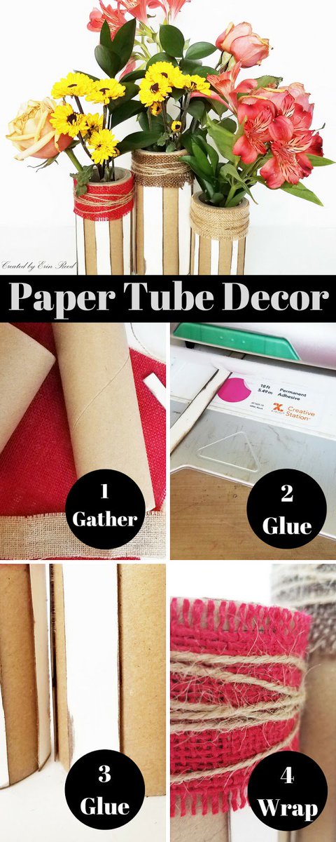 xyroninc's tweet photo. RT Upcycled paper tubes never looked so good! Thanks @scrapsofreflect #xyron #papertubes #adhesive #homedecor #diy #crafts #burlap https://t.co/dYBWwEXFa0