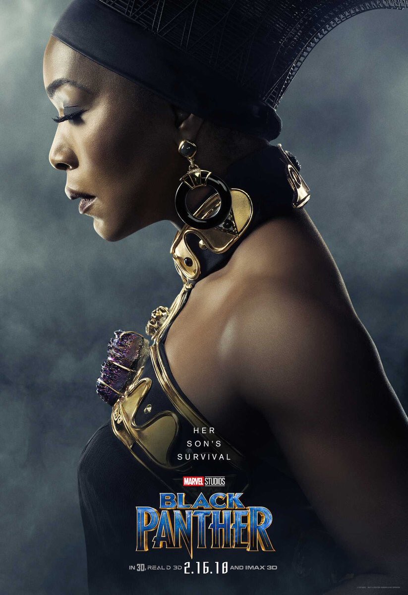 DiscussingFilm's tweet photo. Brand new character posters for ‘Black Panther’ have been released featuring T’Challa, Ramonda, Shuri, and Klaue. https://t.co/MNNf98PUFi