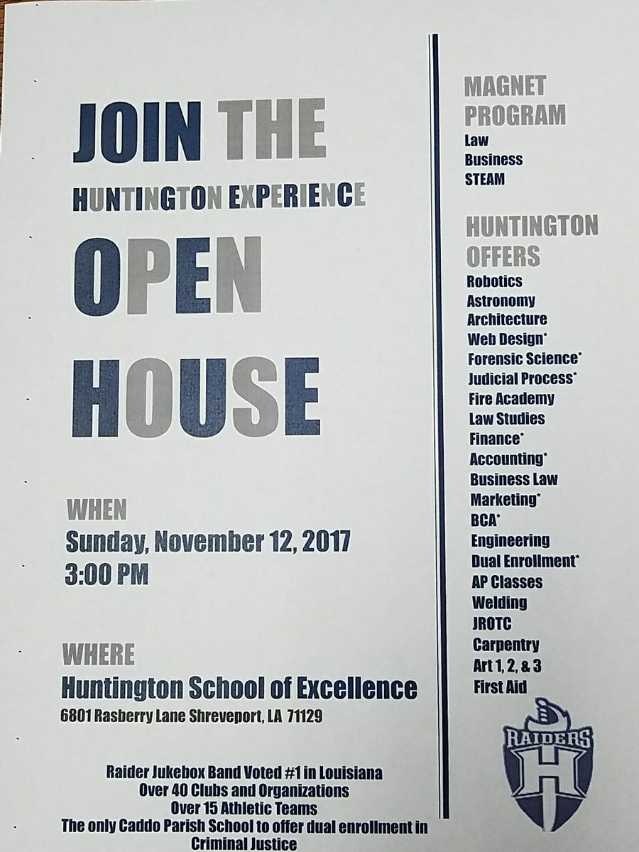 Be sure to check out Huntington High' s Open House this Sunday, November 12 @ 3 PM!