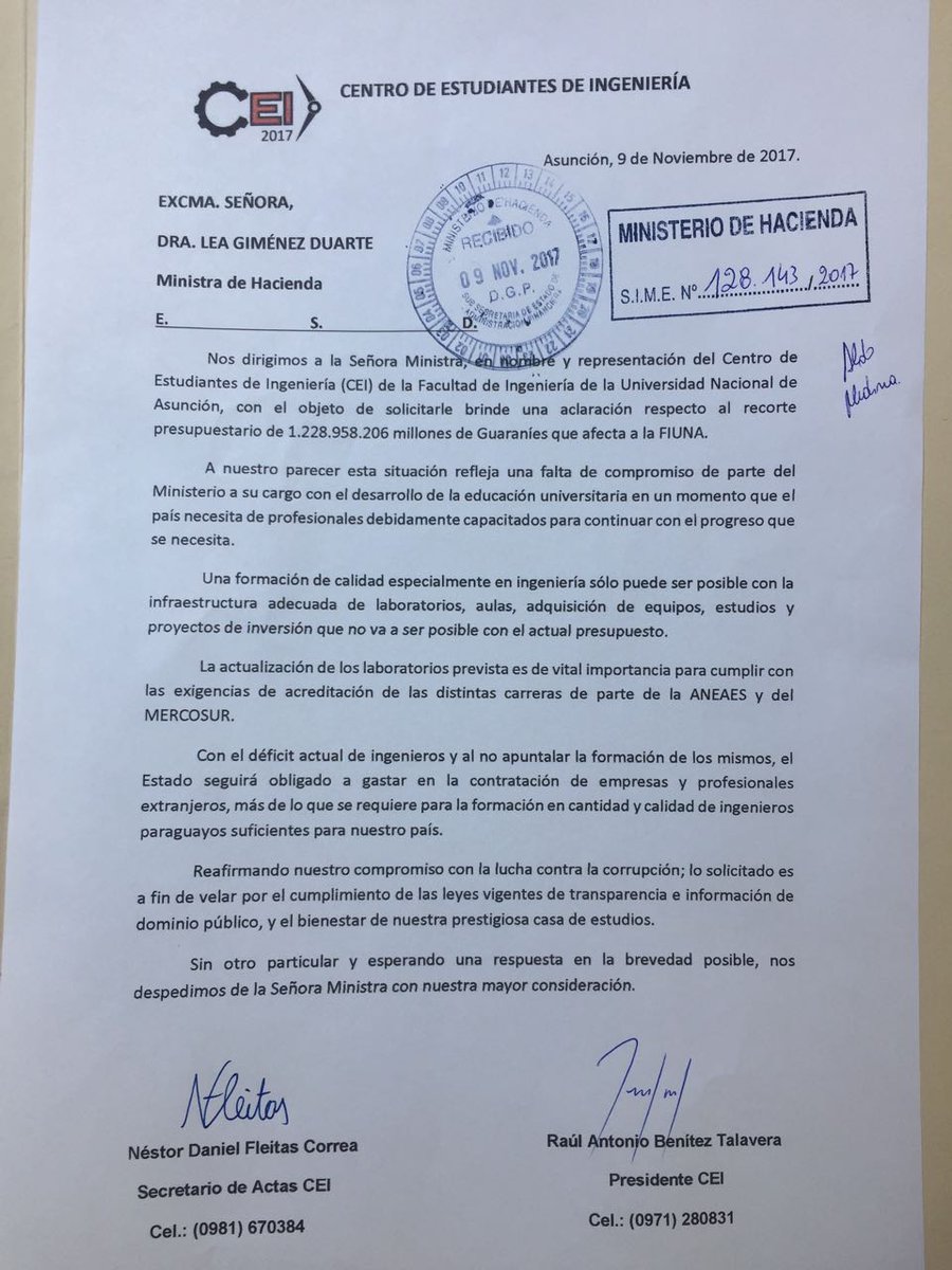 CEI_UNA's tweet photo. Nota dirigida a la Ministra de Hacienda @lea_g_d respecto al recorte presupuestario que afecta a todas las facultades de la UNA. https://t.co/UhOw0g1nI1