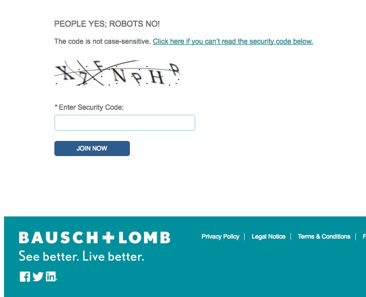 terynelizabeth's tweet photo. It seems a little cruel that this is the web form CAPTCHA for one of the world's largest suppliers of eye health products. Yep, I need new contacts. So much so that I've been flagged as a bot. #WorldUsabilityDay https://t.co/CxNmKXsic2