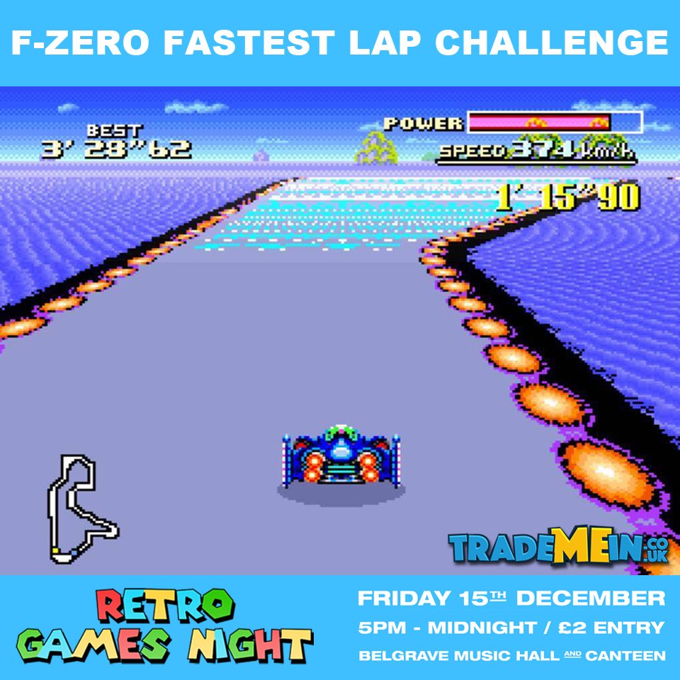RetEvents's tweet photo. Who wants to win some prizes at the next Retro Games Night?  Trade Me In return with their gaming challenge - this time its F-Zero! #leeds #retro #SNES https://t.co/5rCvVCJoHI