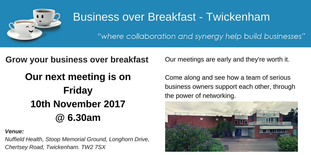 ECX_Twickenham's tweet photo. Why not join us at our next meeting &amp; enjoy meeting local likeminded business owners? @NuffieldTwicks #BoBGTRLondon https://t.co/3aVUOaq27r https://t.co/7oyfLK9Sbl