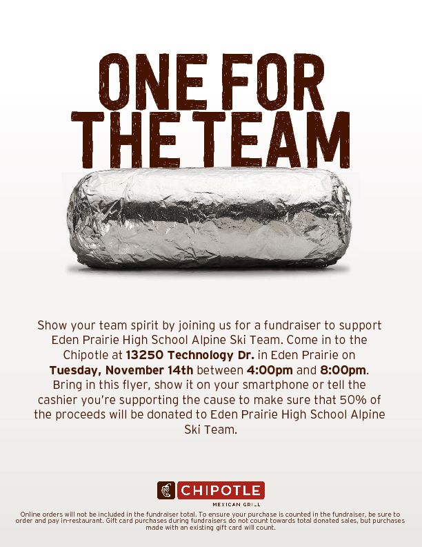 epalpine's tweet photo. Come support the Alpine team on 11/14 by showing this flyer at the register while you enjoy great food from Chipotle EP https://t.co/DGgzEBJ8ij