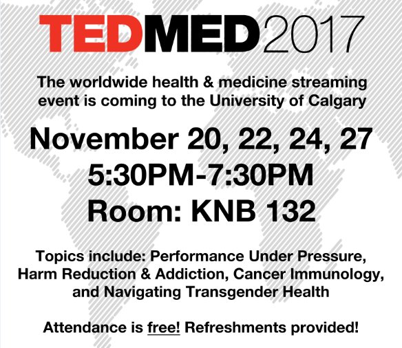 UCWeAreScience's tweet photo. TEDMED is coming to the University of Calgary from November 20-27 2017! Join in the discussion this year at #UCalgary #TEDMED2017! https://t.co/0spL3HIGgm