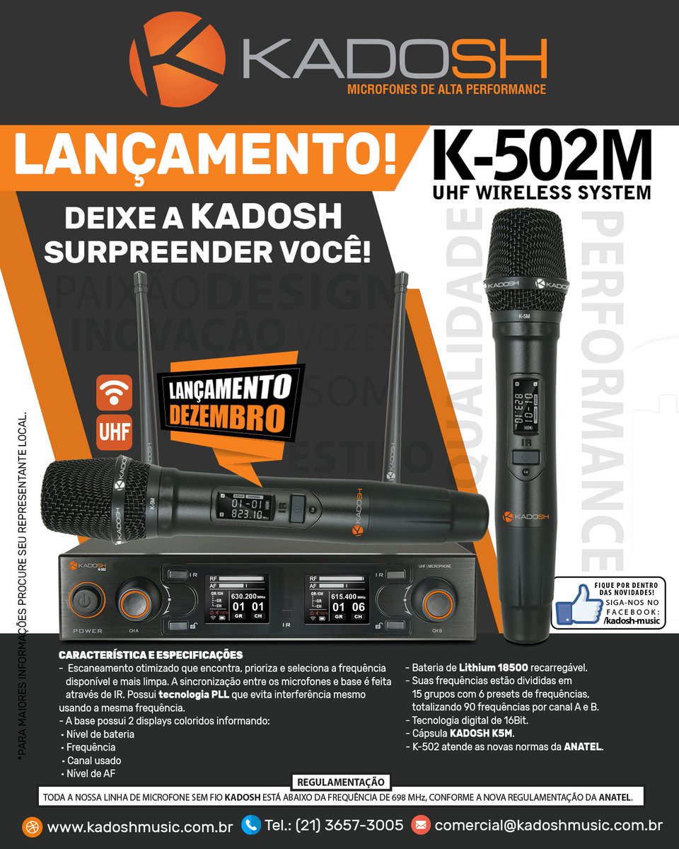 KadoshMusic's tweet photo. Ele está chegando! K-502M!
O K502 opera de forma segura do que qualquer outro sistema de sua categoria.
Possui tecnologia PLL que evita interferência mesmo usando a mesma frequência. https://t.co/81k3XRSH5r