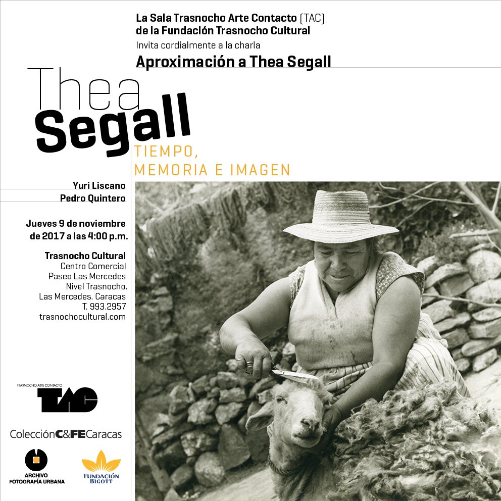 Charla: "Aproximación a Thea Segall". A cargo de: Yuri Liscano y Pedro Quintero. HOY Jueves 9 de noviembre, 4 pm <a href="/SalaTAC1/">Sala TAC</a> <a href="/trasnochocult/">Trasnocho Cultural</a>