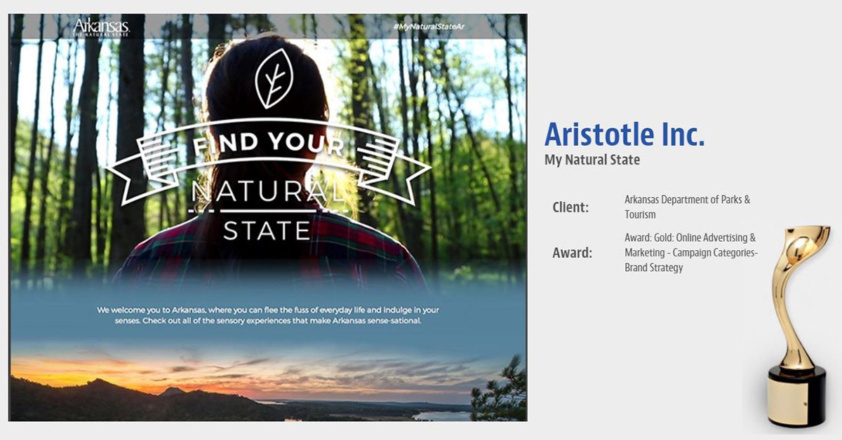 BeaconSage's tweet photo. The winners of the 13th Annual Davey Awards have been announced, and @AristotleBuzz  has won a gold award for Best Brand Strategy based on the highly successful “My Natural State” campaign for @artourism. 

https://t.co/emXNTI9MdJ

#DaveyAwards #BrandStrategy #NaturalState https://t.co/G35Aju5QHj