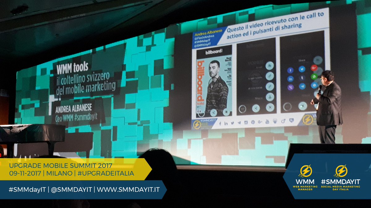 smmdayit's tweet photo. Al #Mobile summit #UPGRADEITALIA @FlashAndrea presenta #WMMtools e racconta com'è stato utilizzato durante l'evento. #SMMdayIT #MobileMarketing https://t.co/zwKd2TjiYY