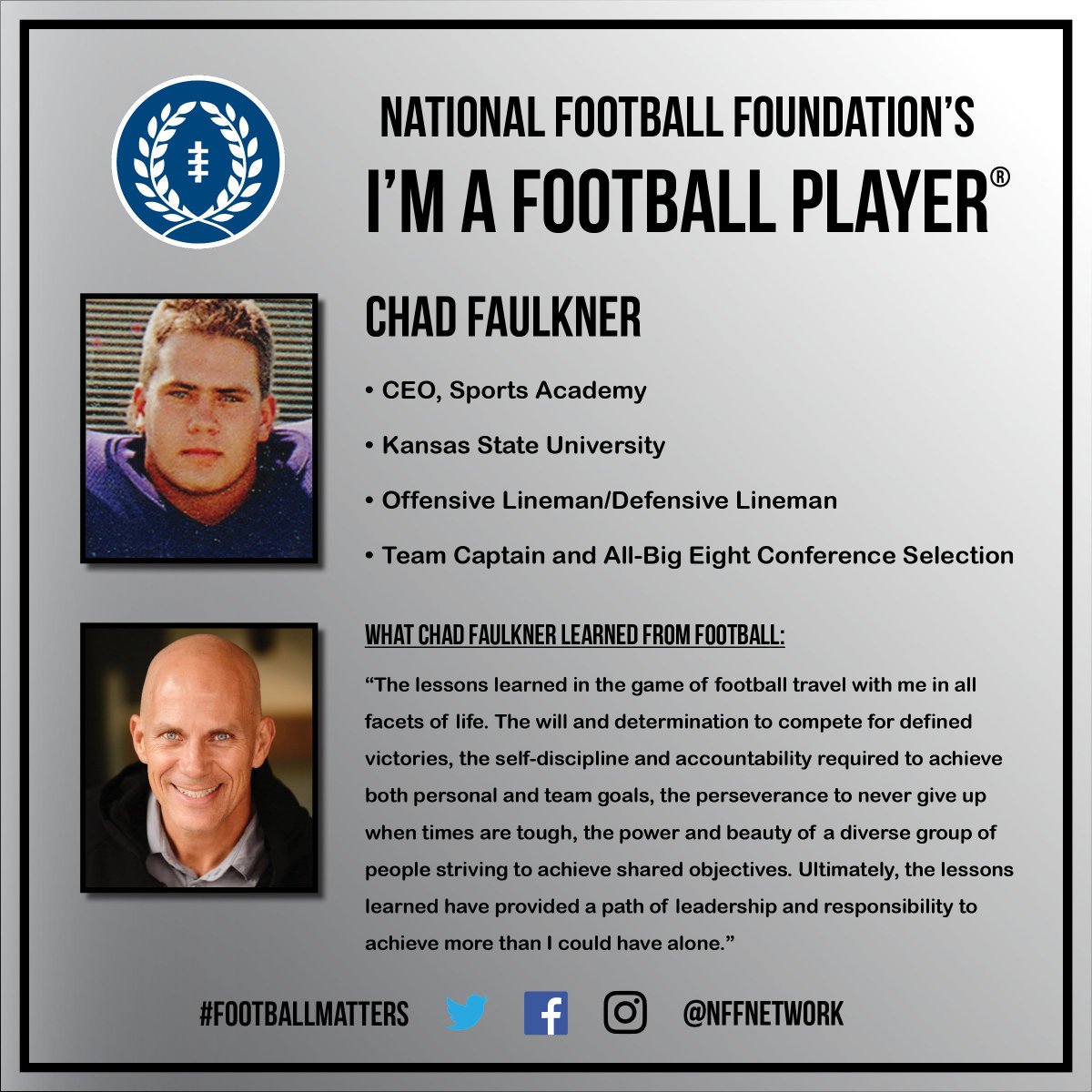 NFFNetwork's tweet photo. I'm A Football Player: @chadfaulkner11, @KStateFB OL/DL and @SportsAcademyHQ CEO #FootballMatters #ImAFootballPlayer https://t.co/baOc3Ef30Q