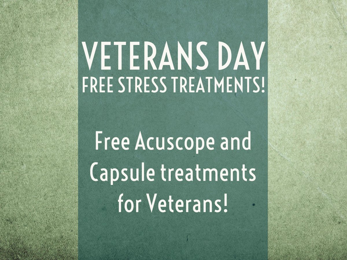 SpaAtWillowPond's tweet photo. We welcome our Veterans to join us on November 11th for two FREE stress treatments! Acuscope treatments help PTSD, and our capsule treatments provide relaxation and stress relief. To join us for this special offer, call us at 610-406-5733 to make an appointment! https://t.co/FFC8HlOrWd