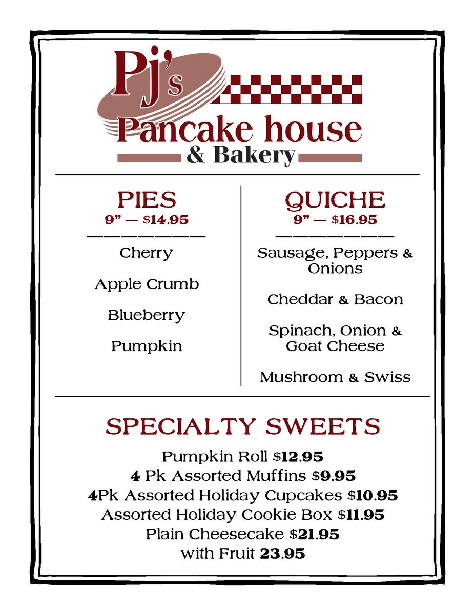 GetForky's tweet photo. Be sure to order your #getforky #Thanksgiving pies and sweets from Pj's Pancake House &amp; Bakery in Kingston before November 17. Call us at 609-921-2778 to have your order ready for pick up on November 22. https://t.co/L6jzzo6S7M