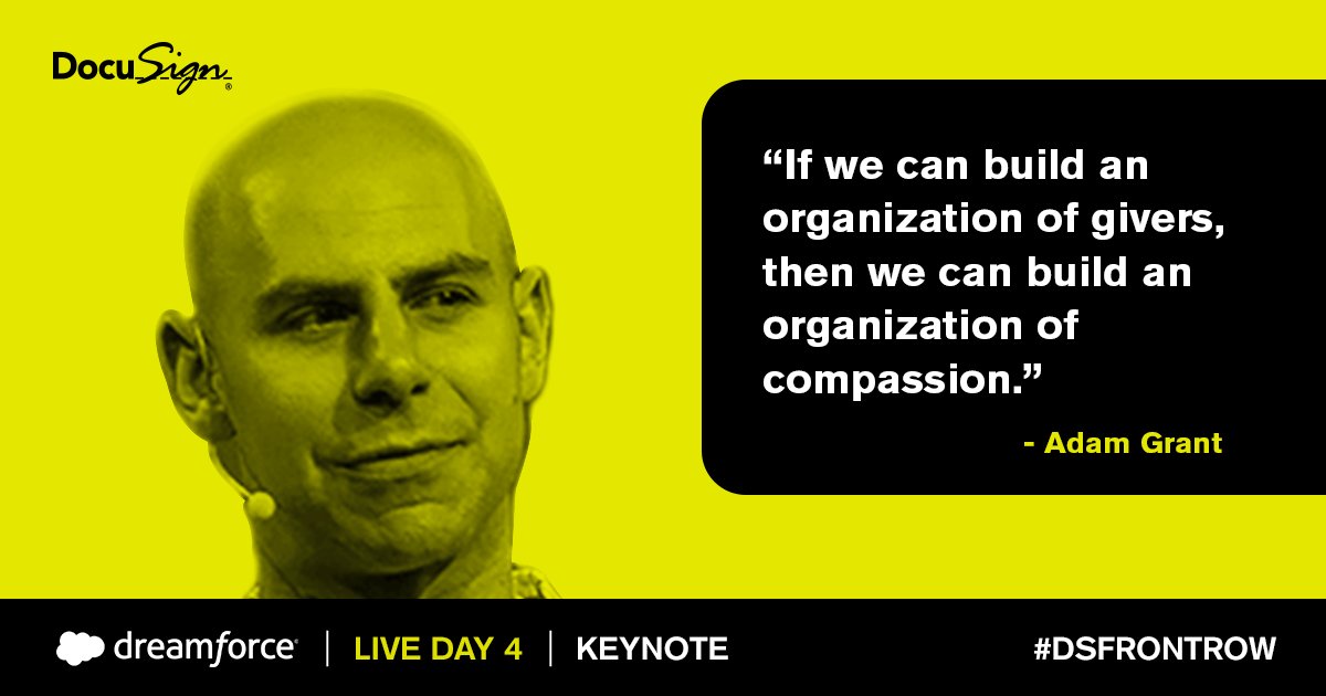 DocuSignIMPACT's tweet photo. .@adammgrant closing out #DF17 with a keynote on his goal to help create organizations where people can be treated with respect and compassion. https://t.co/fSGCWC2yJr #DSFrontRow https://t.co/g4aB8tl7O7