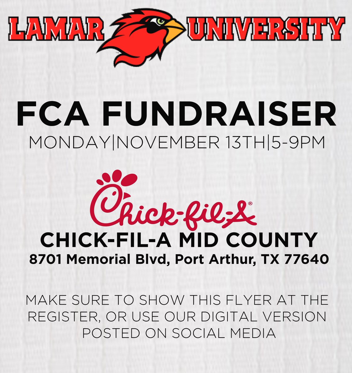 LUAInterns's tweet photo. FCA (Fellowship of Christian Athletes) is holding a fundraiser at Chick-fil-A in PA this upcoming Monday! Please come out and support! ❤️ https://t.co/mXGmbMt5Do