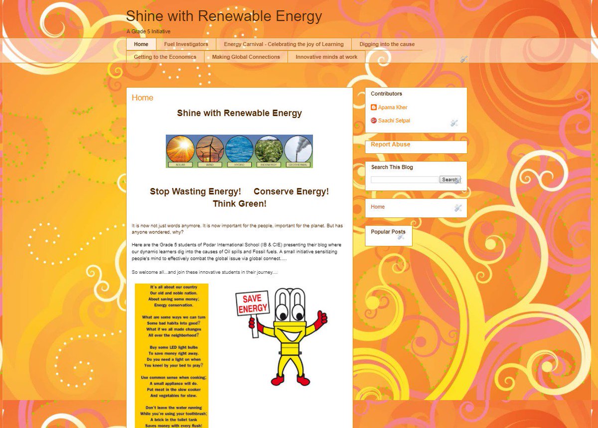 SaachiSetpal's tweet photo. The Grade 5 students of Podar(IB) present their blog ‘Shine with Renewable Energy' @ibpyp  #IBPYP 
https://t.co/XzJGy9xomb https://t.co/B1abNSLB7n