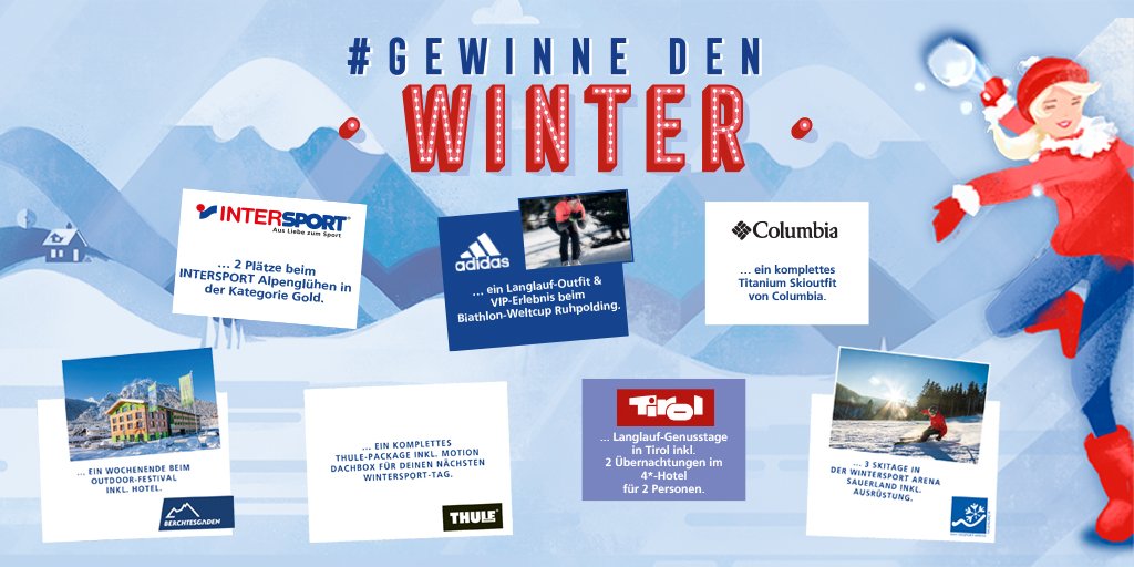 #Gewinnspiel Woche 2️⃣ Diese Woche könnt ihr u.a. 2 Plätze bei unserem INTERSPORT Alpenglühen sowie ein komplettes Skioutfit von Columbia #gewinnen ❄ Das Teilnahmeformular und die weiteren #Gewinne findet ihr unter intersport.de/gewinnedenwint…

#AusLiebeZumSport #GewinnedenWinter