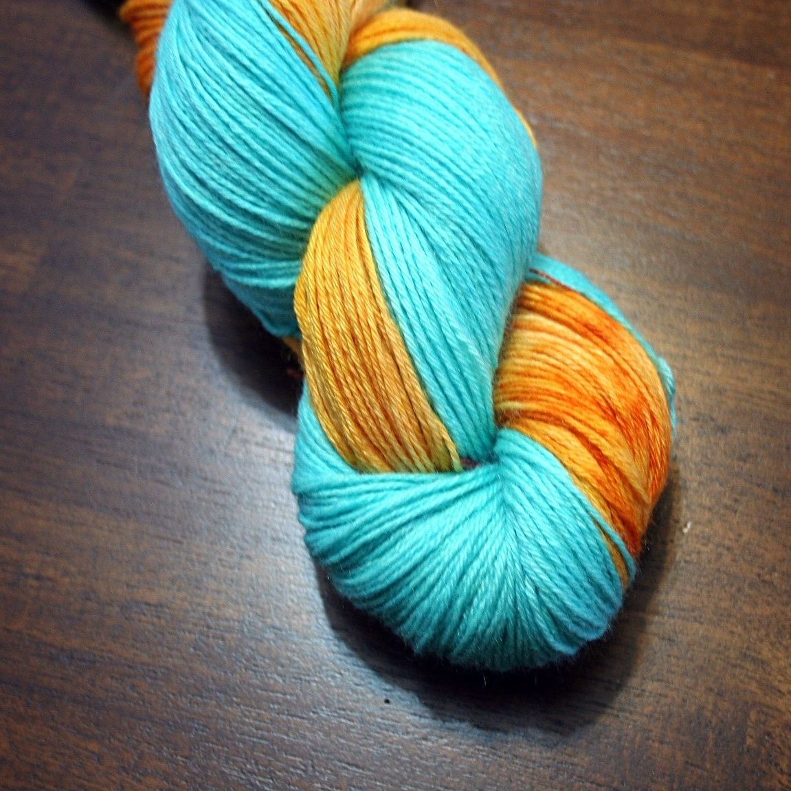 Mandarinfish colourway at OneHandintheDyepot.etsy.com
#etsy #knitting