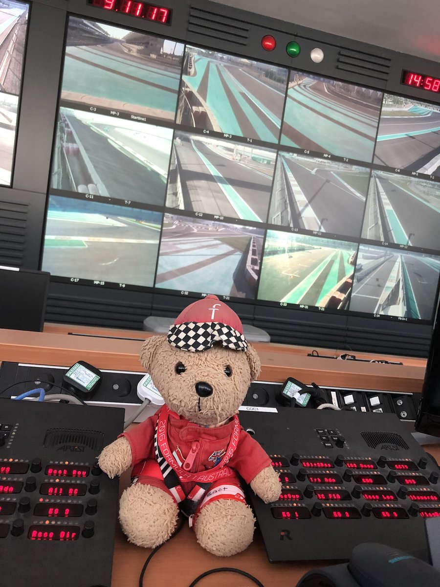 east_f1's tweet photo. Dropped into @ymcofficial today whilst we stay in Dubai with @snowy_f1_bear - we had fun on the podium and I got to see Race Control. @TimingPenguin would’ve loved it. We also had dinner and drinks at Yas Viceroy 🐻 https://t.co/GPmQWZgLkn