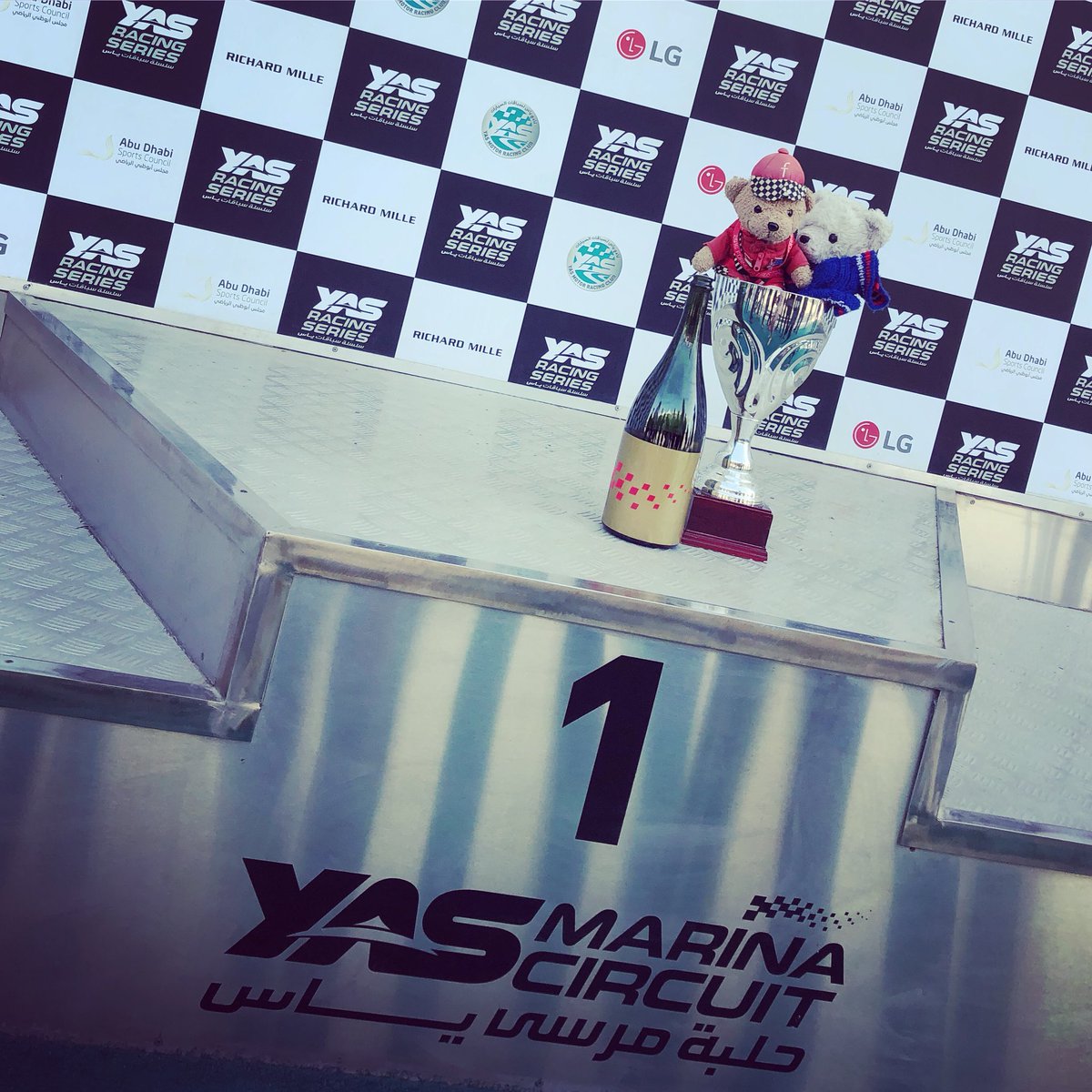 east_f1's tweet photo. Dropped into @ymcofficial today whilst we stay in Dubai with @snowy_f1_bear - we had fun on the podium and I got to see Race Control. @TimingPenguin would’ve loved it. We also had dinner and drinks at Yas Viceroy 🐻 https://t.co/GPmQWZgLkn