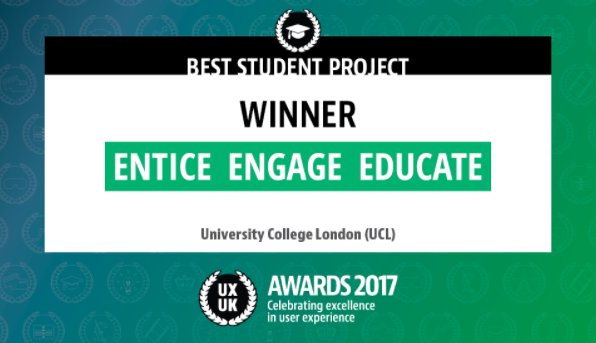 UXUKAwards's tweet photo. Congratulations to winner @ucl @matejkaninsky #student #uxfuture #UX for Best Student Project! #UXUKAwards https://t.co/GomCuGDpy9