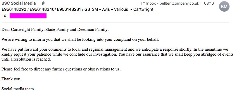 CartwrightTiz's tweet photo. @AvisUK @AvisEurope @AvisItalia @CEOlarrydeshon Hello Dan, you contacted me back 30th October. This is the only email correspondence we have had with any one from @AvisUK or @AvisItalia so forgive my scepticism as to really whats going on behind the scenes.
We took the photos because Avis had no one on the forecourt. https://t.co/v6j36AWYiu