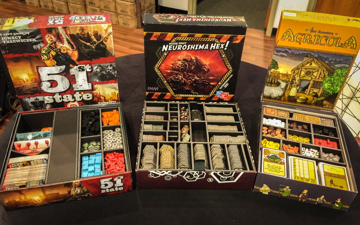 FedorSosnin's tweet photo. Just realized I got three of my favs by @trzewik & @Zmangames_ in the office with me and I’ve made a #custominsert for each of them. https://t.co/KEmx3qjBO1