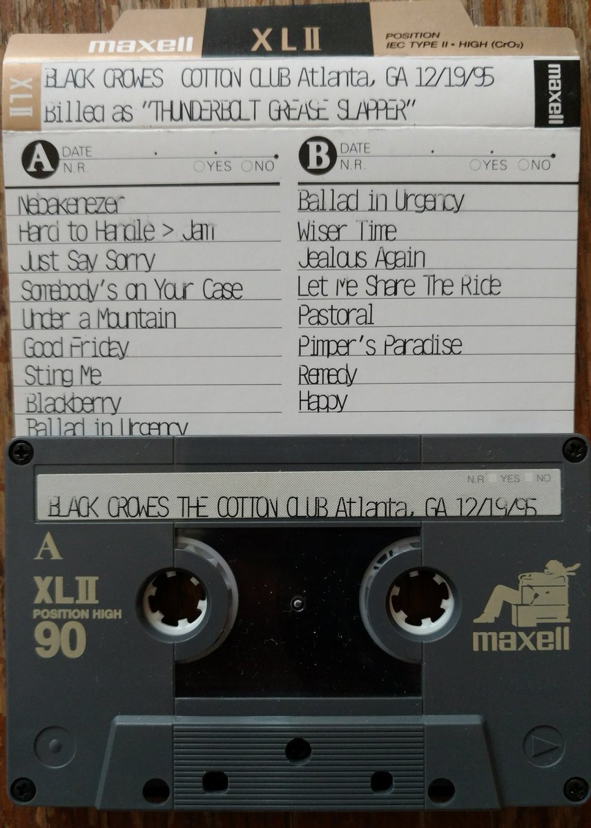 JamesCalemine's tweet photo. #TheBlackCrowes #AtlantaGA 12/19/1995 billed as #ThunderboltGreaseSlapper #cassette #CottonClub #ChrisRobinson #RichRobinson #SteveGorman #JohnnyColt #MarcFord #EddieHarsch https://t.co/VqRPqjJz8W