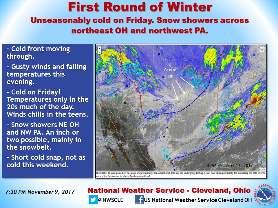 NWSCLE's tweet photo. Our first encounter with winter arrives tomorrow. #clewx #ohwx #pawx https://t.co/ozmr7VlIlu