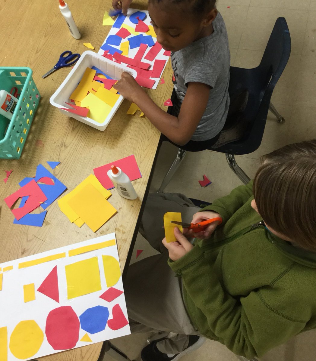 KTennesen's tweet photo. We had so much fun today making #PrimaryColored #GeometricShaped mosaics today! @Mrs_Revoir @SycamoreHills1 #WeAreSycamore https://t.co/o4MgNL3xkZ