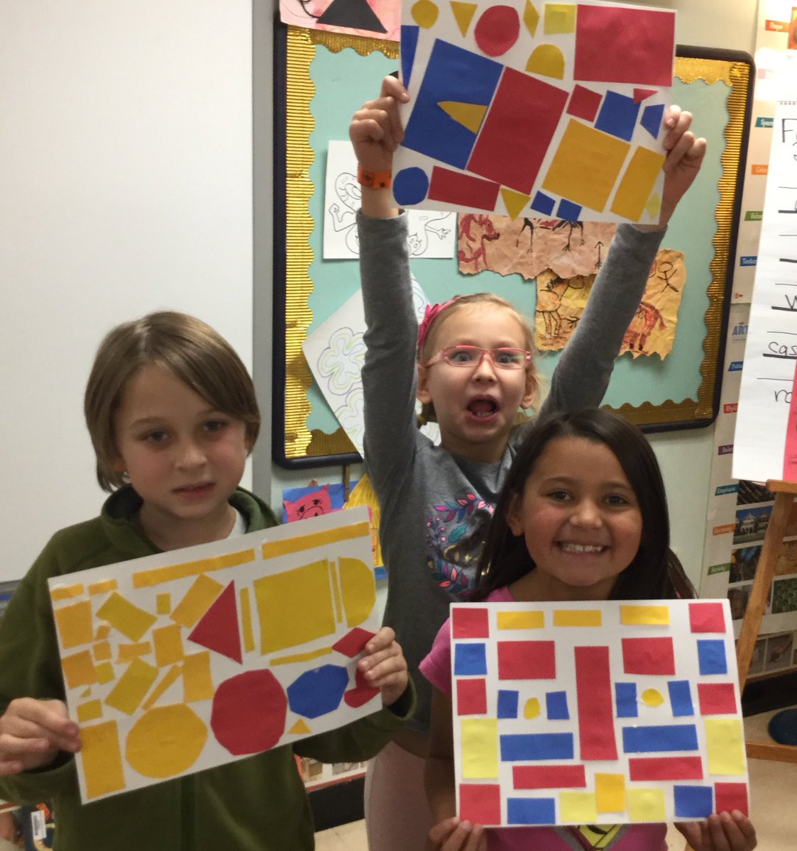 KTennesen's tweet photo. We had so much fun today making #PrimaryColored #GeometricShaped mosaics today! @Mrs_Revoir @SycamoreHills1 #WeAreSycamore https://t.co/o4MgNL3xkZ